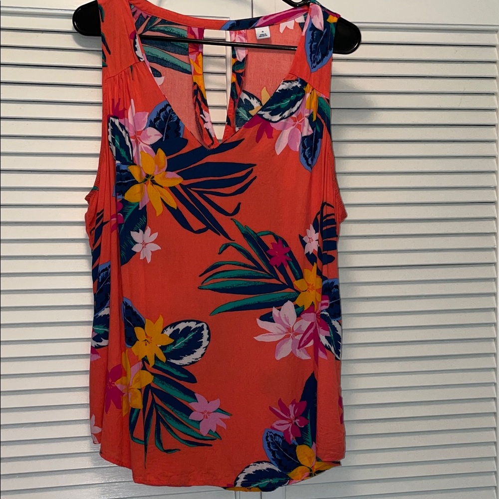 Old Navy Floral Tank Top - Orange, XL